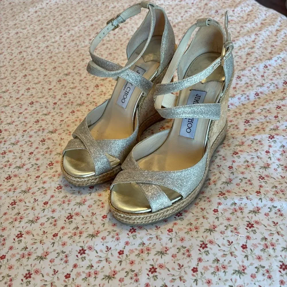 Jimmy Choo Alanah  Gold Wedge Sandals